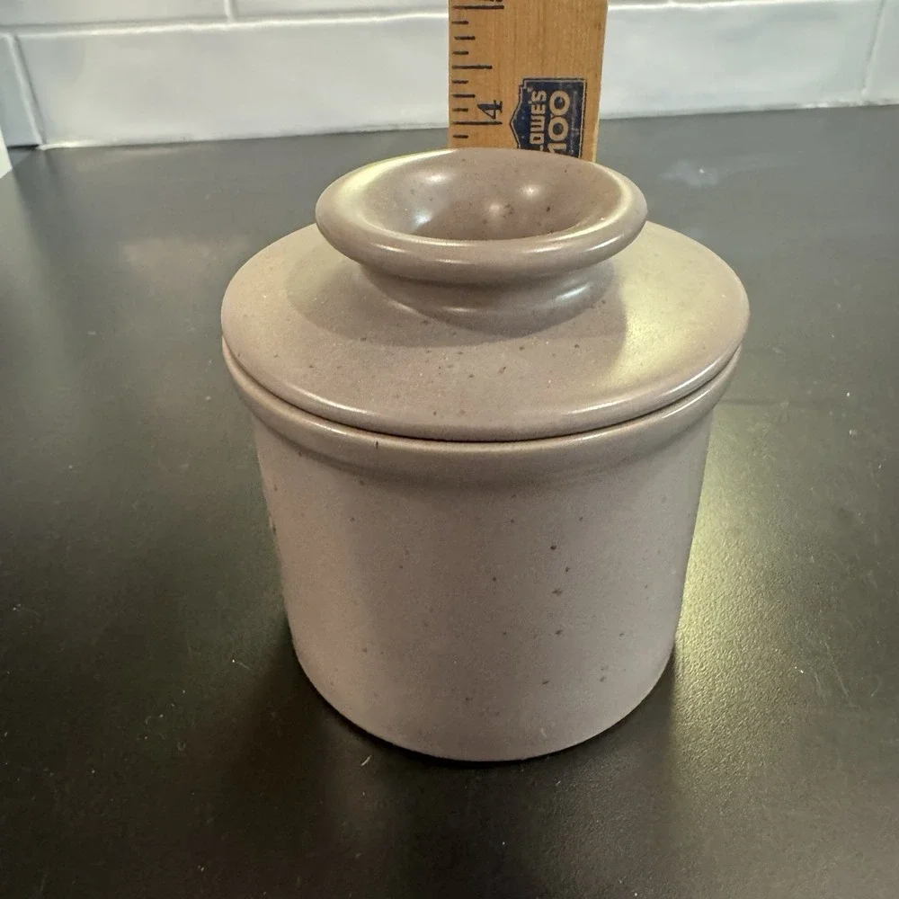 Kook Butter Keeper, French Ceramic Crock with Lid Speckled Gray for Soft Butter
